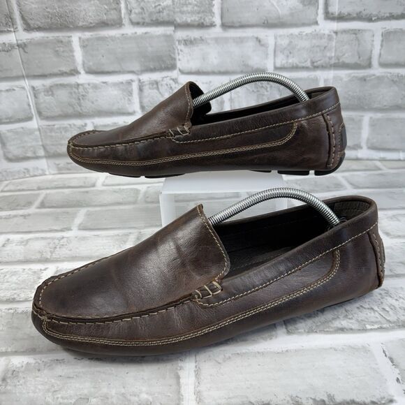 JF J Ferrar Men's Size 11 Brown Leather Slip On Moc Driving Loafer Shoes - Picture 3 of 12